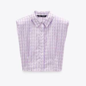 Zara Gingham Shoulder Pad Poplin Shirt Button Down